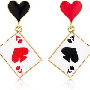 Gold Plated Poker Card Earrings for Women, Fun Playing Card Jewelry Gift